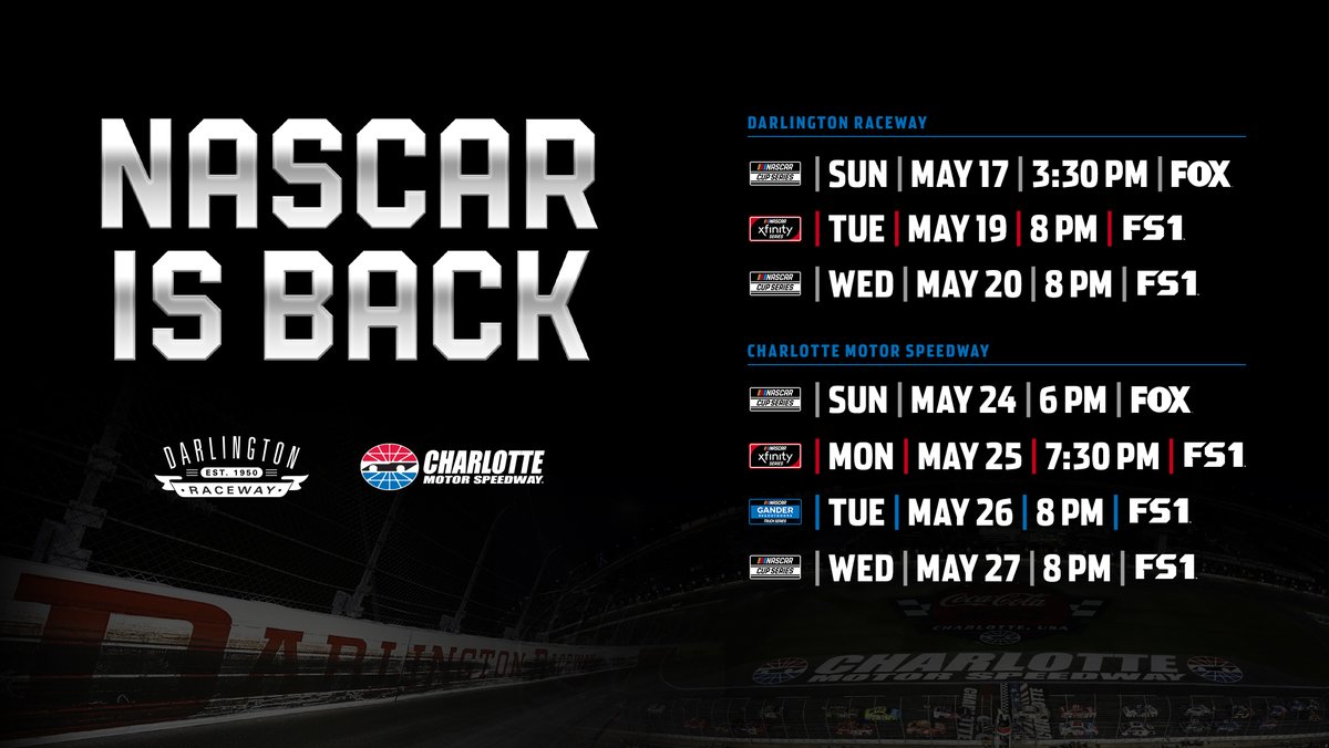 NASCAR's tweet image. Take a look at the full slate of races coming up at @TooToughToTame and @CLTMotorSpdwy: nas.cr/2SnRsoH