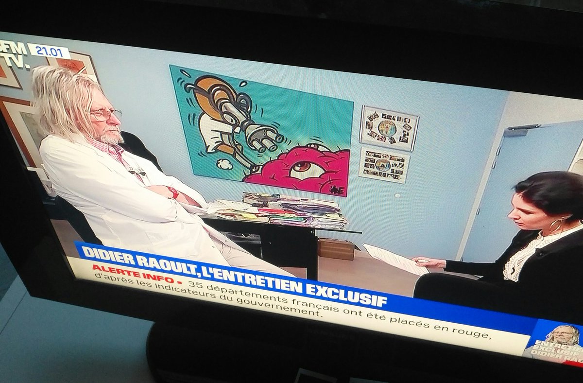 Analyse langage corporel :  didier #raoult en arrière, bras croisés = sur la défensive, pas envie de discuter #BFMTV #chloroquine #covid19