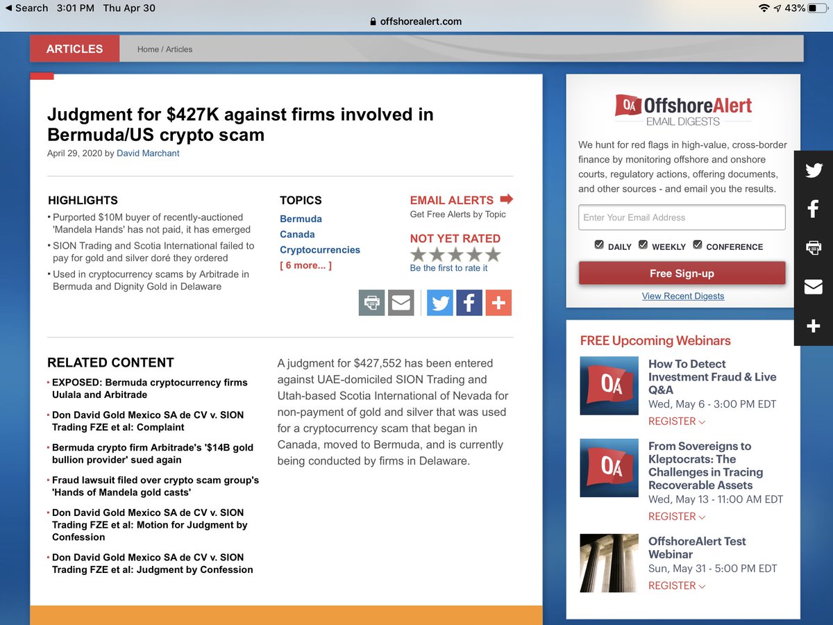 Litigious18's tweet photo. @SteveBrave31 A judgment for $427,552 has been entered against UAE-domiciled SION Trading and Utah-based Scotia International of Nevada for non-payment of gold &amp; silver that was used for a crypto scam that began in Canada, moved to Bermuda, &amp; currently in Delaware. $DIG $DIGG #DIG #DIGG https://t.co/lBw2tbym4G