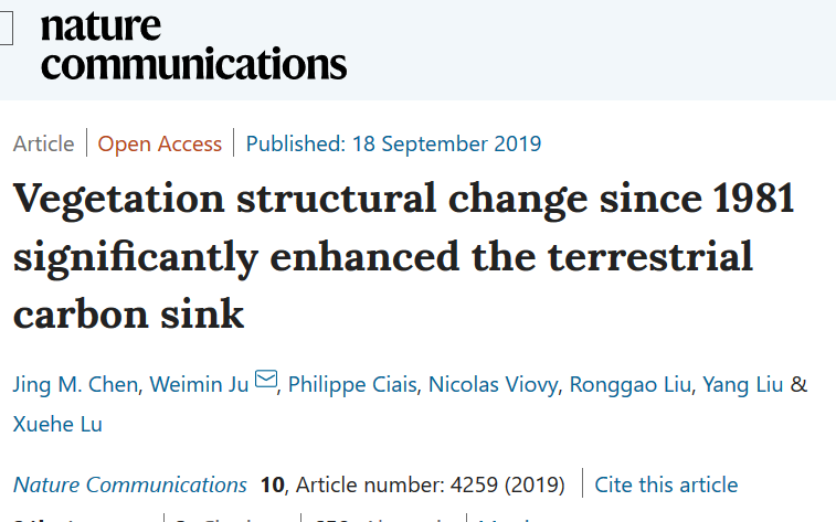 L'illustration du premier tweet provient de l'étude ci-dessous. Elle illustre les changements de surface de feuillage (pas forcément forestier, donc), entre 1981 et 2016, à la surface du globe : LAI = leaf area index.