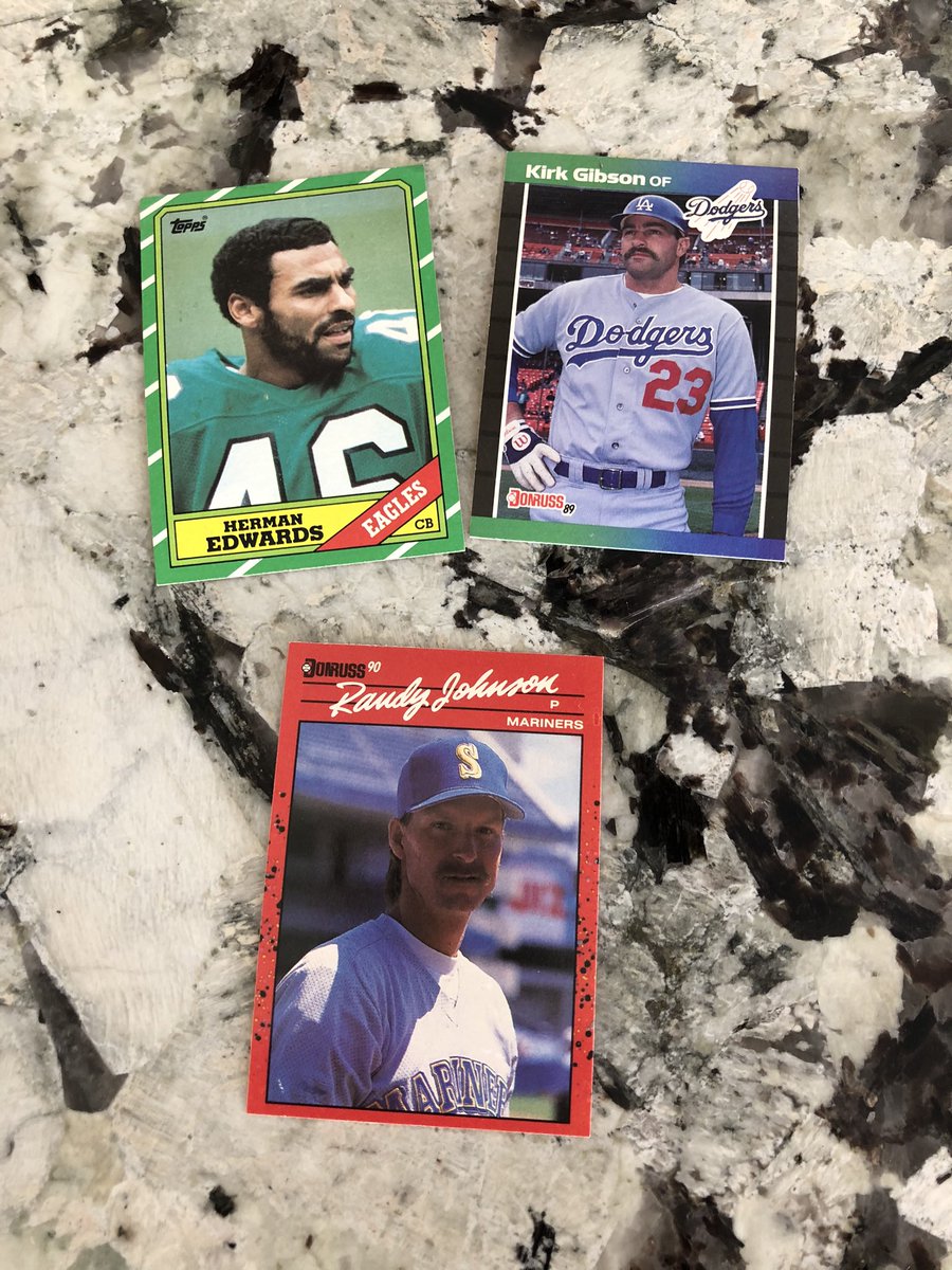 Jody_Jackson's tweet image. Going through old baseball and football cards and found these gems! @HermEdwards @23KGibby #RandyJohnson