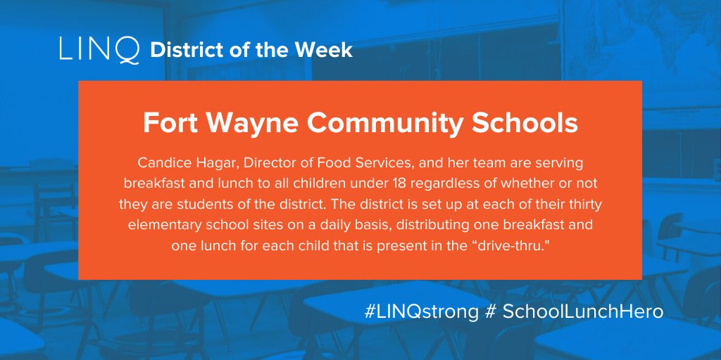 LINQK12's tweet photo. Our District of the Week is Fort Wayne Community Schools! Know a #schoollunchhero or other school administrator going above and for their students while school is closed? Tell us their story by tagging us and using #LINQStrong and we'll feature them as our District of the Week! https://t.co/aWkL56Y0xg