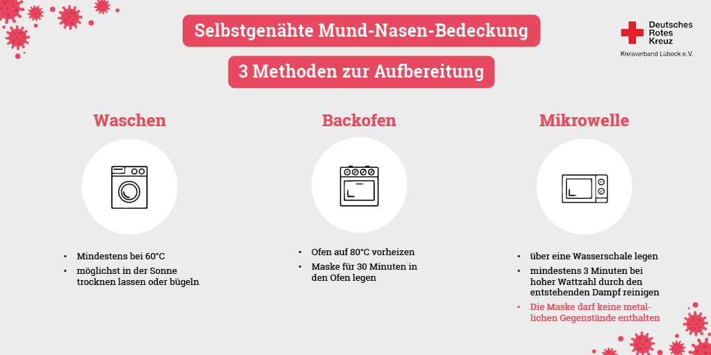 #Maskenpflicht: Hier kommen drei #Tipps zur Reinigung der Mund-Nasen-Bedeckung. Wichtig: Hygiene- und Abstandsregeln nicht vergessen! 
#behelfsmasken #drk #lübeck #roteskreuz #ehrenamt #füreinander #coronavirusdeutschland