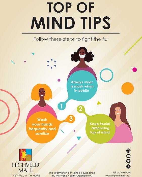 Top of Mind Precautions: As per Government regulation all South Africans will be required to wear a mask or need something like a scarf to cover their mouth and nose when in public. Social distancing is key especially when queuing to do essential shopping. #wecare