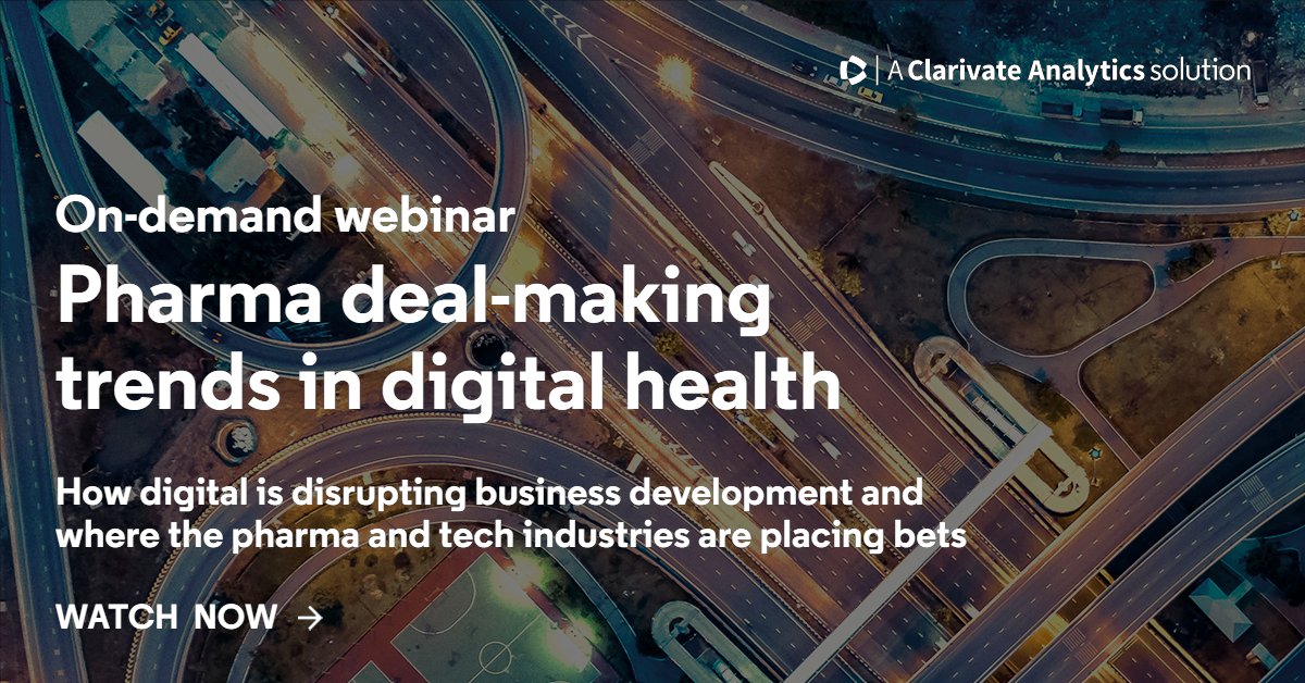 ClarivateHealth's tweet photo. Understand the impact of #digitalhealth innovation on the deals landscape and plan for active engagement in future digital advancements in software, devices and services (eg #telemedicine). Hear from our industry speakers: https://t.co/8pa5rxiYHN

#pharma #pharmadeals https://t.co/5QIbgr1JIx