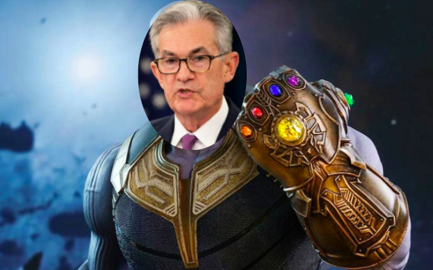 MessariCrypto's tweet photo. "Every time Jerome Powell speaks, he can create, destroy, or transfer trillions of dollars of global wealth with the snap of his fingers. 

He's basically the Thanos of modern finance." 

-@QWQiao https://t.co/K8F2zVw8KC