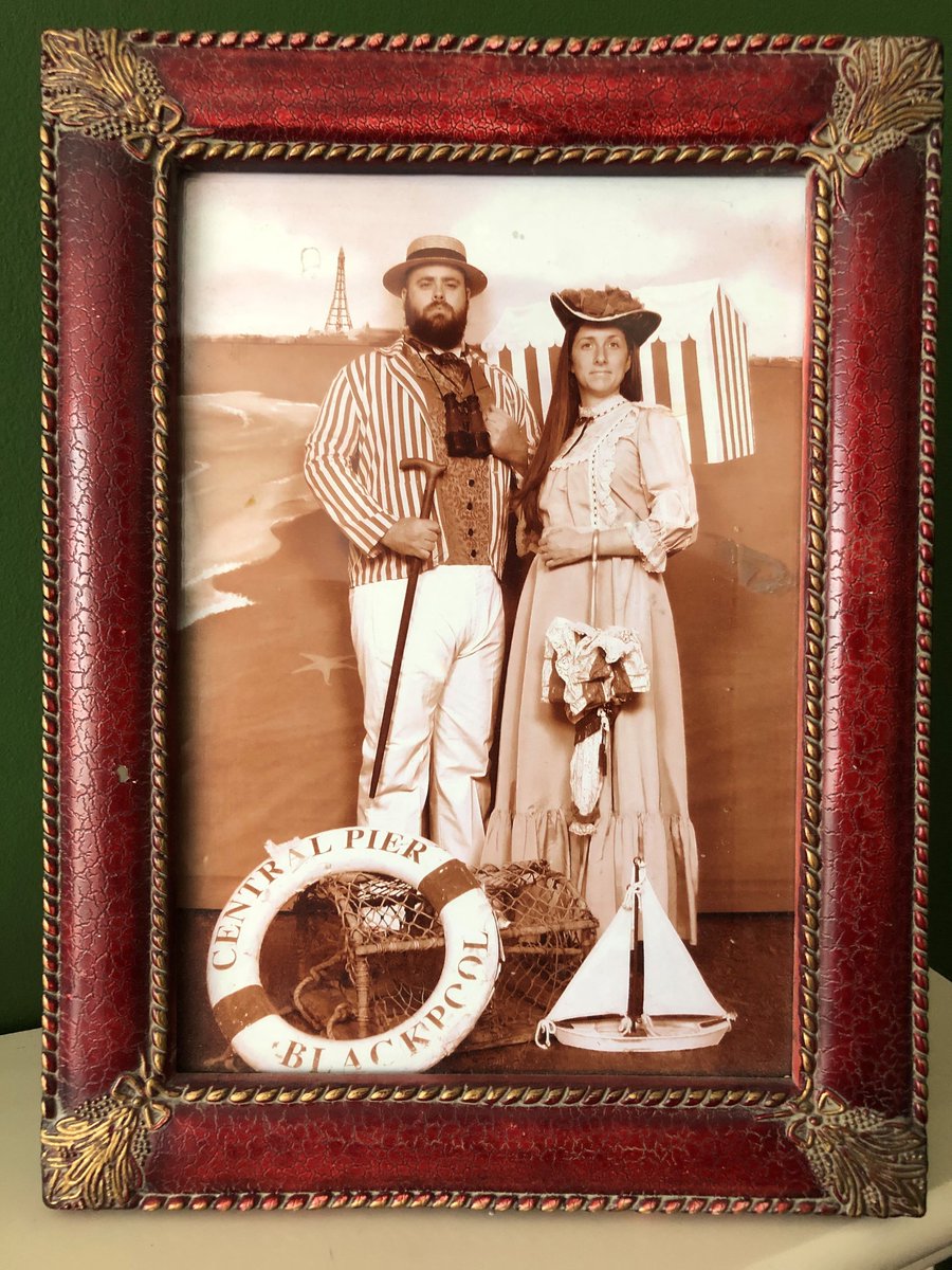 ShowtownBPL's tweet photo. Our Exhibitions Co-ordinator, Jill, shares her #BlackpoolfromHome with a photo from 2015. "Old Time Portrait Studio on Central Pier is always a good laugh for an ‘oldie world’ photo! We make sure to take our visitors there when they come to stay." #MuseumFromHome https://t.co/x7LoVKdrUk