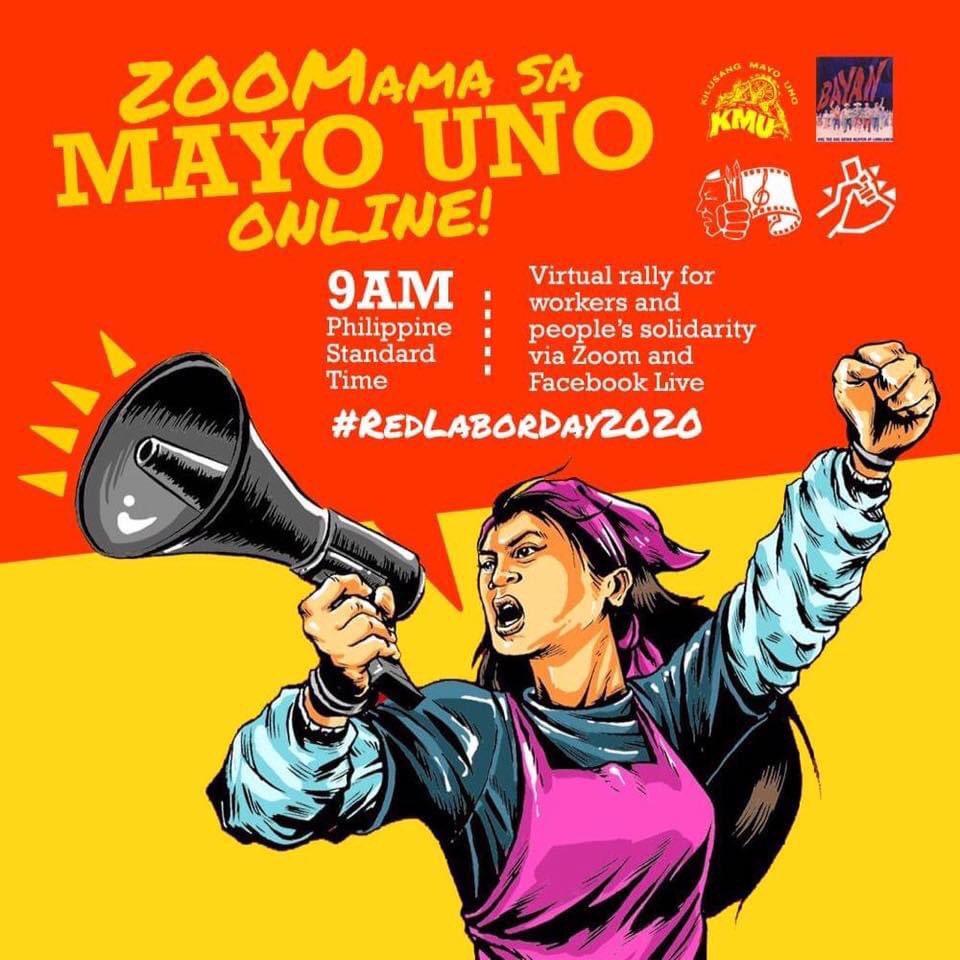 Anakbayan_FEU's tweet photo. ZOOMama sa Mayo Uno Online Rally! 

May 1, 9:00 AM

Pumunta lang sa Kilusang Mayo Uno Facebook page upang tutukan ang Mayo Uno virtual program.

Sama-sama tayong mangangalampag at maniningil sa rehimeng Duterte!

#SerbisyoHindiMartialLaw
#MassTestingHindiKilling
#RedLaborDay2020 https://t.co/ETD6QHC28q