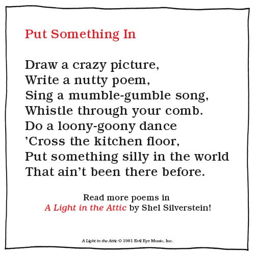 andersonteachel's tweet photo. Poem in your pocket today...words to live by #shelsilverstein #D69Spirit #EdisonDolphins https://t.co/6XFmuIfcQH