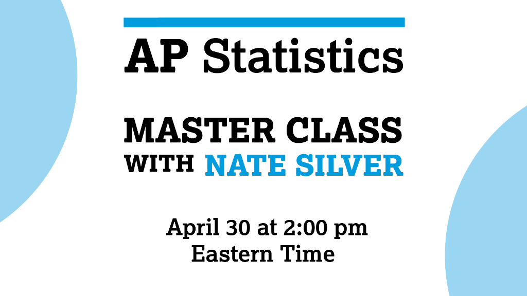 AP_Trevor's tweet image. . @NateSilver538 is teaching an #APMasterClass today. He&apos;ll join the AP Statistics livestream to share his expertise as the founder and editor in chief of @FiveThirtyEight. 

youtu.be/o6_O4NqUf0g #APStats