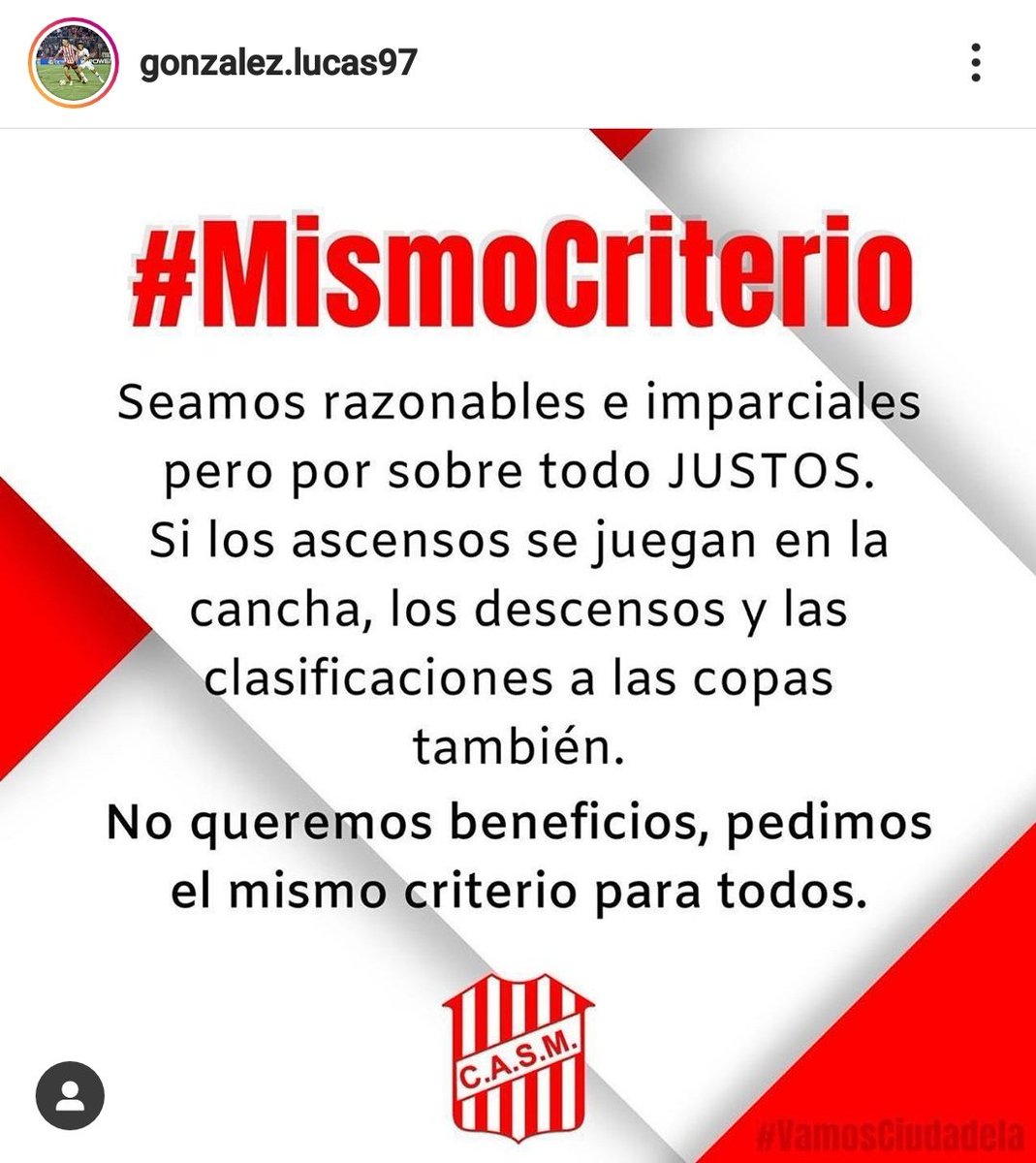 #MismoCriterio #JugamosTodosONoJuegaNadie
Apoyemos la movida del Plantel y Cuerpo Técnico @casmoficialok