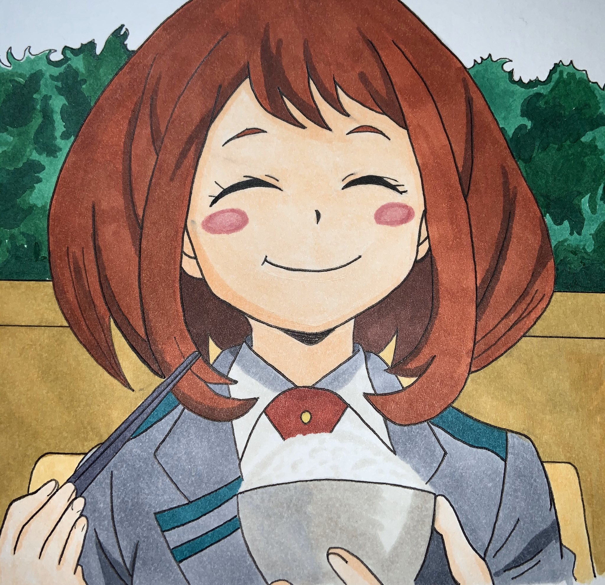 シュー お米食べよー うん おいしー お茶子ちゃんできました お米とお茶碗が1番上手くかけました ồwồ و ヒロアカ ヒロアカイラスト お茶子ちゃん T Co Nhkmjgzofc Twitter
