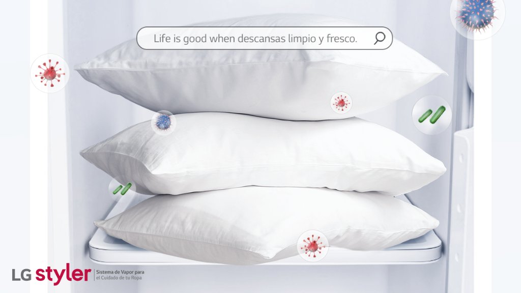 LGMexico's tweet photo. #LifeIsGoodWhen gracias a #Styler tus almohadas están libres de alérgenos, bacterias y ácaros para que descanses profundamente. https://t.co/RcAJBdfVTj