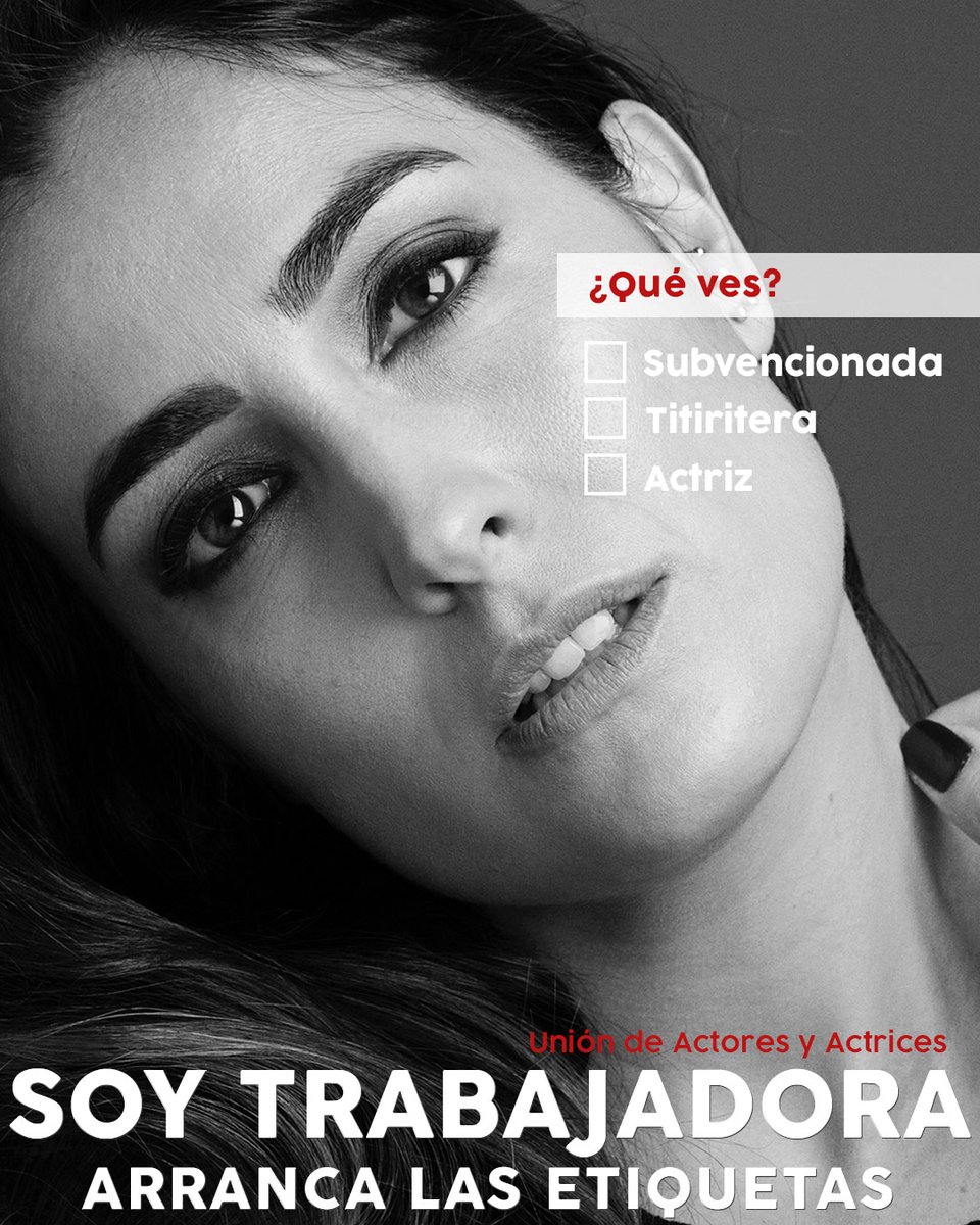 Arranca las etiquetas y libera de prejuicios el reflejo que la sociedad tiene de nuestra profesión. ¡Somos trabajadores y trabajadoras! 

#DíaDelTrabajo #1DeMayo #SoyTrabajador #SoyTrabajadora <a href="/uniondeactores/">Unión de Actores y Actrices</a> | <a href="/saritatc/">Sara Teleña Casero</a>
<a href="/sergicoronado/">Sergio Coronado</a> @SilviadPe
<a href="/silviaginer/">Silvia Giner</a>