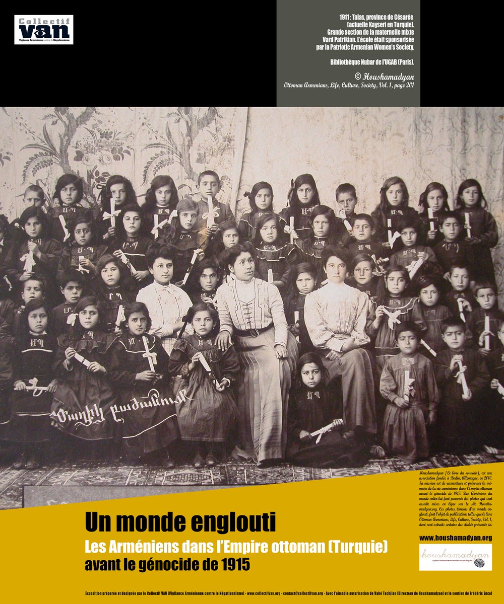 Collectif_VAN's tweet photo. 24 avril, Journée officielle de commémoration du #génocidearménien. #Pict20 @Houshamadyan
1911 Talas, province de Césarée (Kayseri #Turquie). École mixte de ce bourg de 1894 Arméniens. Déportation générale en août 1915. #Spoliations #Rapts #Viols #ConversionsForcées #Massacres https://t.co/CXcJNE5NO5