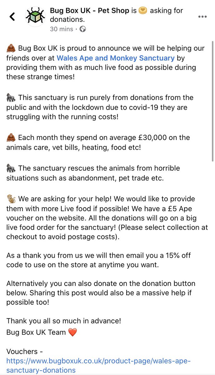 Bugboxuk's tweet image. You can help us by visiting the website Bugboxuk.co.uk and purchasing the Ape Voucher 🦧 Thanks so much! #bugbox #COVID19 #helpthezoo @walesape