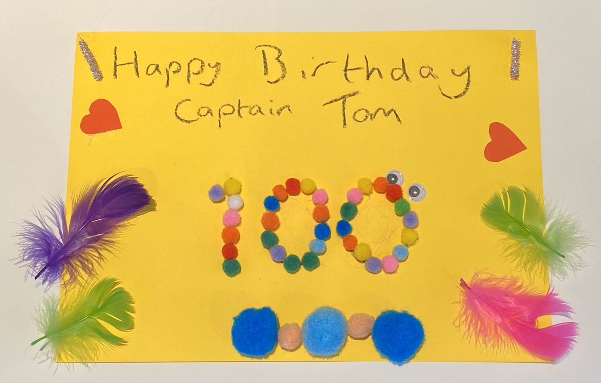 Elara age 2 made a card for you <a href="/captaintommoore/">Captain Sir Tom Moore</a> Happy 100th Birthday! Thank you for being a superhero! #makeacardfortom