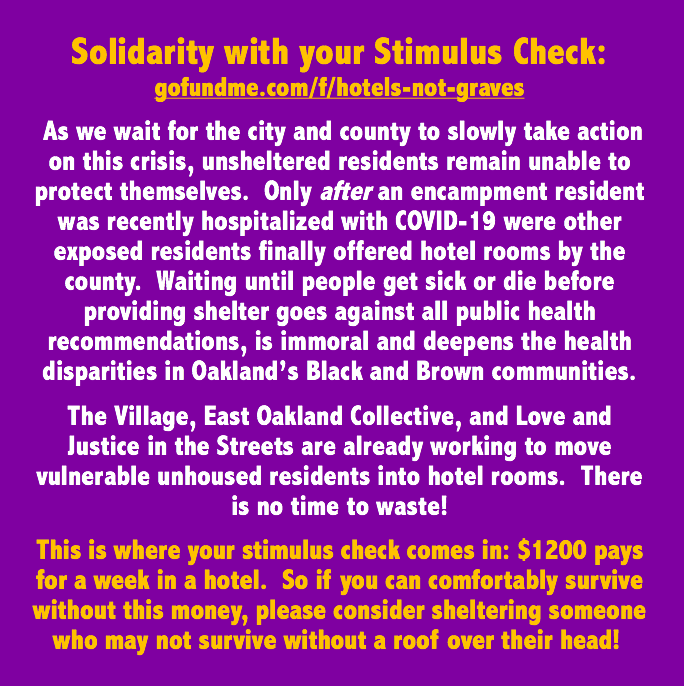We are calling Mayor Schaaf today to let her know we are disgusted with her disregard for Black lives and unhoused lives, and to demand that she take meaningful action by honoring the demands of the #NoVacancyCA coalition!  Please call today!!