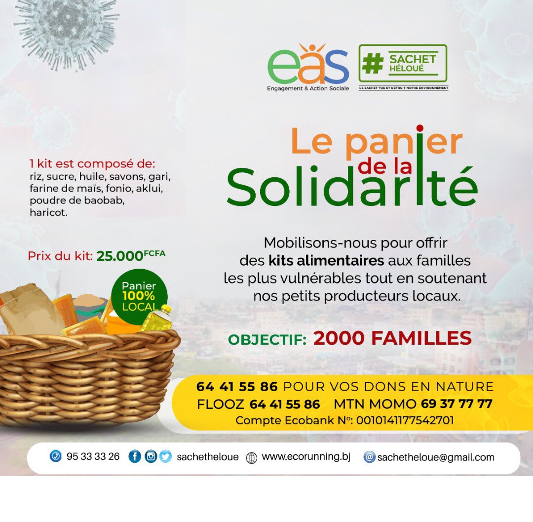 20Onvit's tweet photo. https://t.co/H2dVRa2gru Aidons @sachetheloue à soulager 2000 familles. Au moins 100 familles ont déjà été atteintes. #stopCovid19bj https://t.co/xd8r7yqCeh