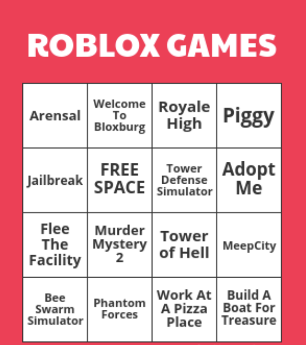 Free Robux Bingo Card