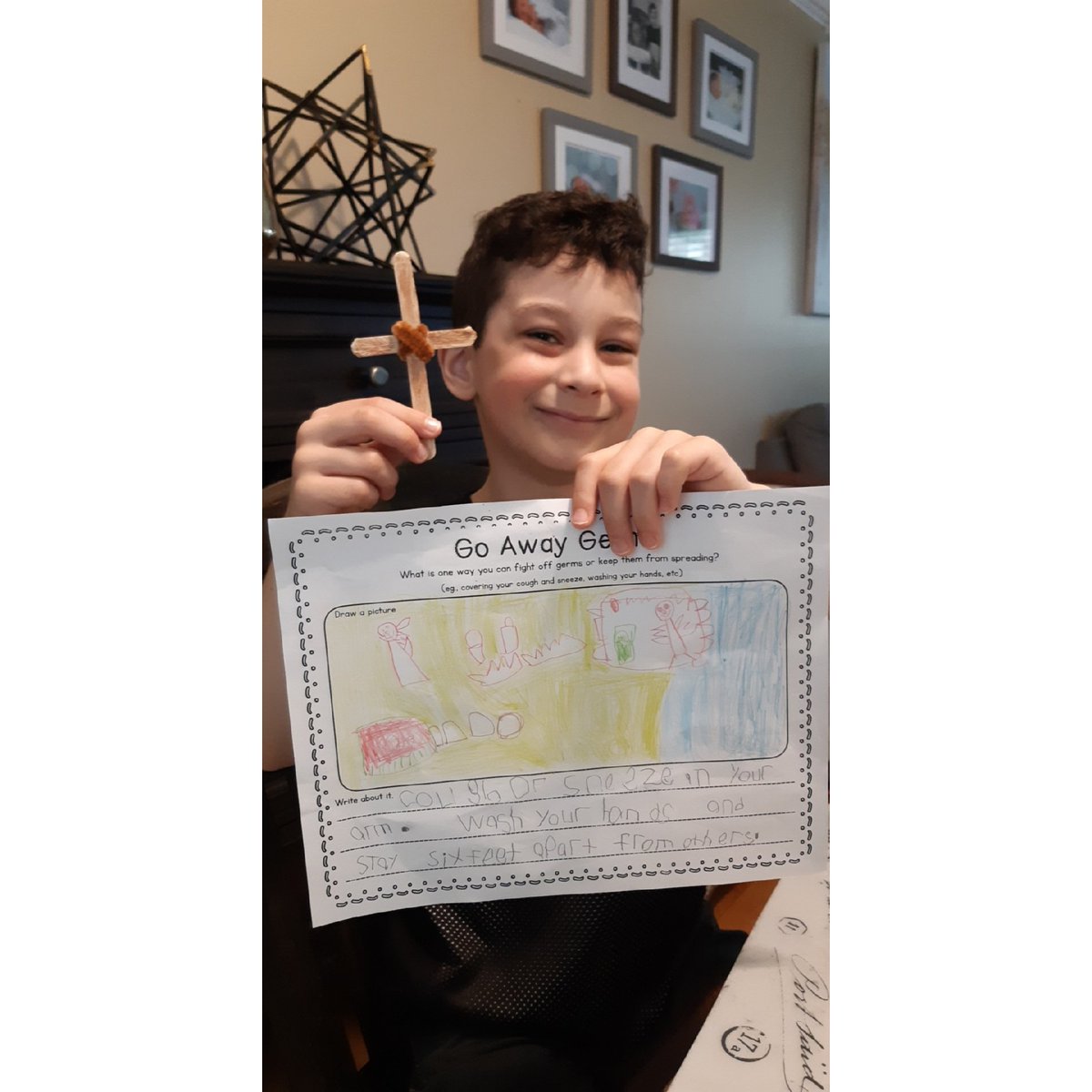 JessicaRego10's tweet photo. @sousa_abc J completed the "Go away germs worksheet, then proceeded to make a cross using popsicle sticks and pipe cleaner ✝️. https://t.co/soBMgAdWu0