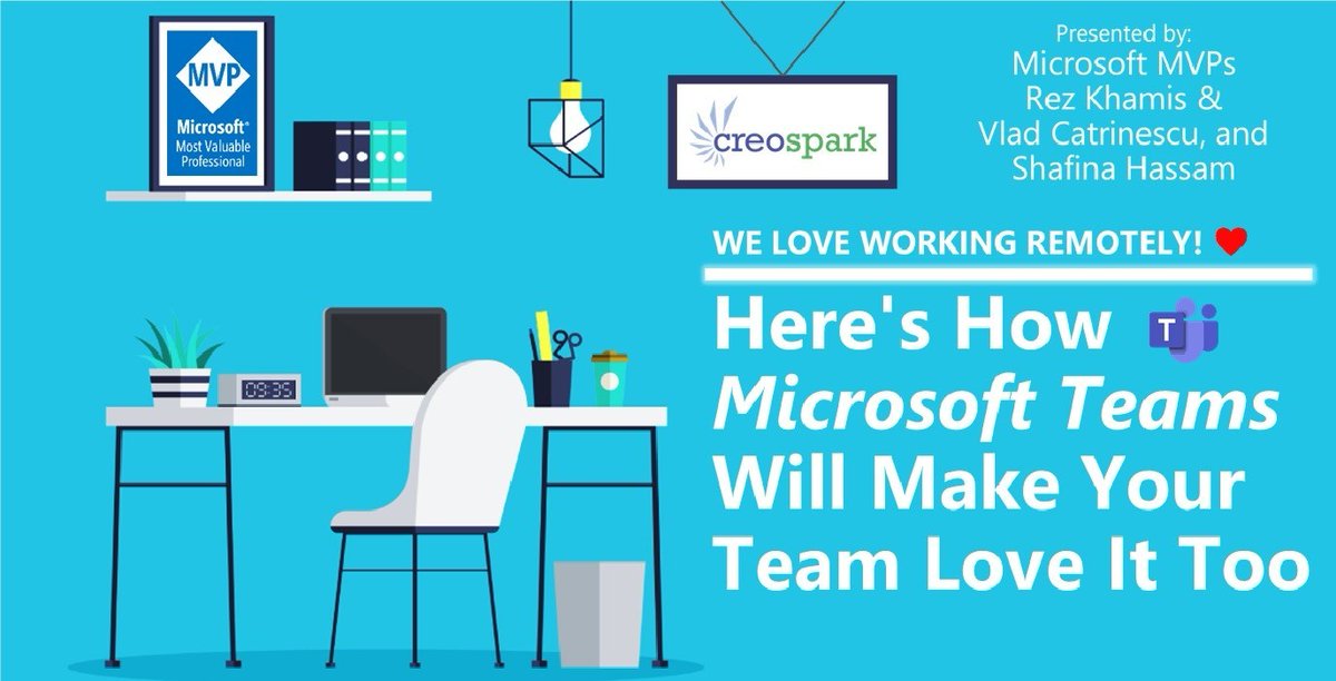 creospark's tweet photo. Offer your Team an opportunity to get the most out of their #RemoteWorkEnvironment with our FREE #Webinar on why we love working remotely using #MicrosoftTeams. Register now! https://t.co/H6SRZ8g1oe #ModernTeamwork #COVID19 #RemoteWork #AloneTogether https://t.co/APDPghyC44