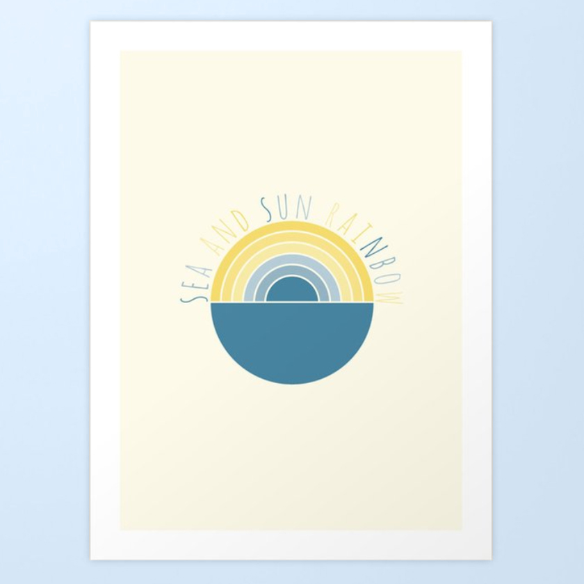 PrintablesP's tweet photo. "Sea and Sun Rainbow" my new artwork for all the ones that miss the sight of the blue shining movement outside their window! Get it in all of my shops and here: https://t.co/1JWJuR0c3y  #sea #sun #rainbow #artwork #sealover #walldecor #interiordesign #minimal #illustration https://t.co/RfqMkSi64t
