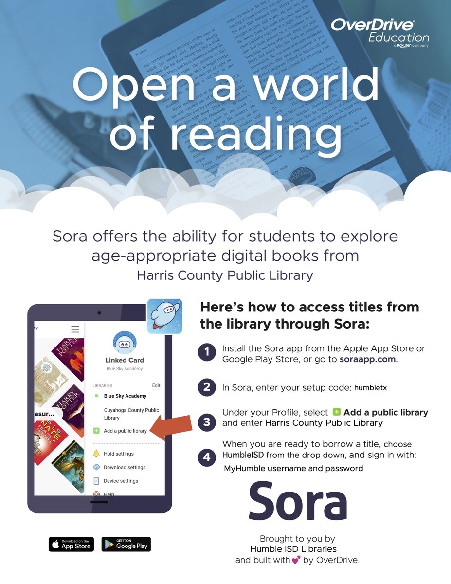 BrookeByTheBook's tweet photo. Have you connected to @harriscountypl through our @Sorareadingapp yet? Be sure to do so and access thousands more eBooks and audiobooks today! What are you waiting for? #thehumblelibrarian #SORAapp #ebooks #audiobooks #HumbleTILT https://t.co/vhkj4Vi3Ki