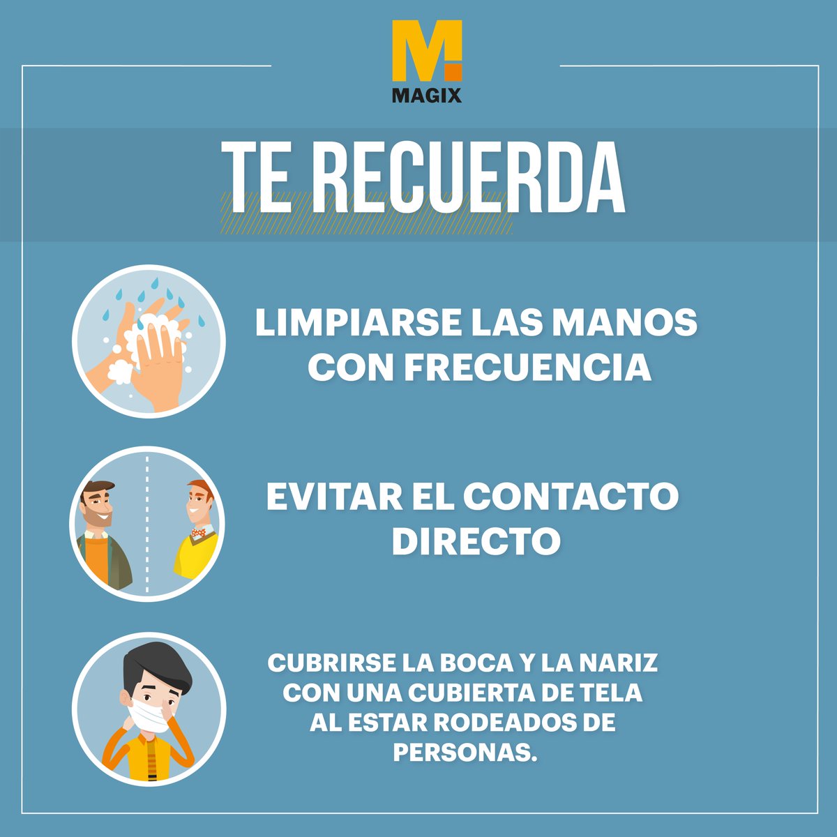 magixgroup's tweet photo. #Cuidate | Pronto, muy pronto estaremos juntos de nuevo. Por ello te recordamos algunos puntos que debemos seguir trabajando.
#MagixGroup #CuidandoteNosCuidamosTodos #Seguridad #Salud #Consejos #COVID_19 #Mexico #Colombia #Chile https://t.co/95WwWBooiD