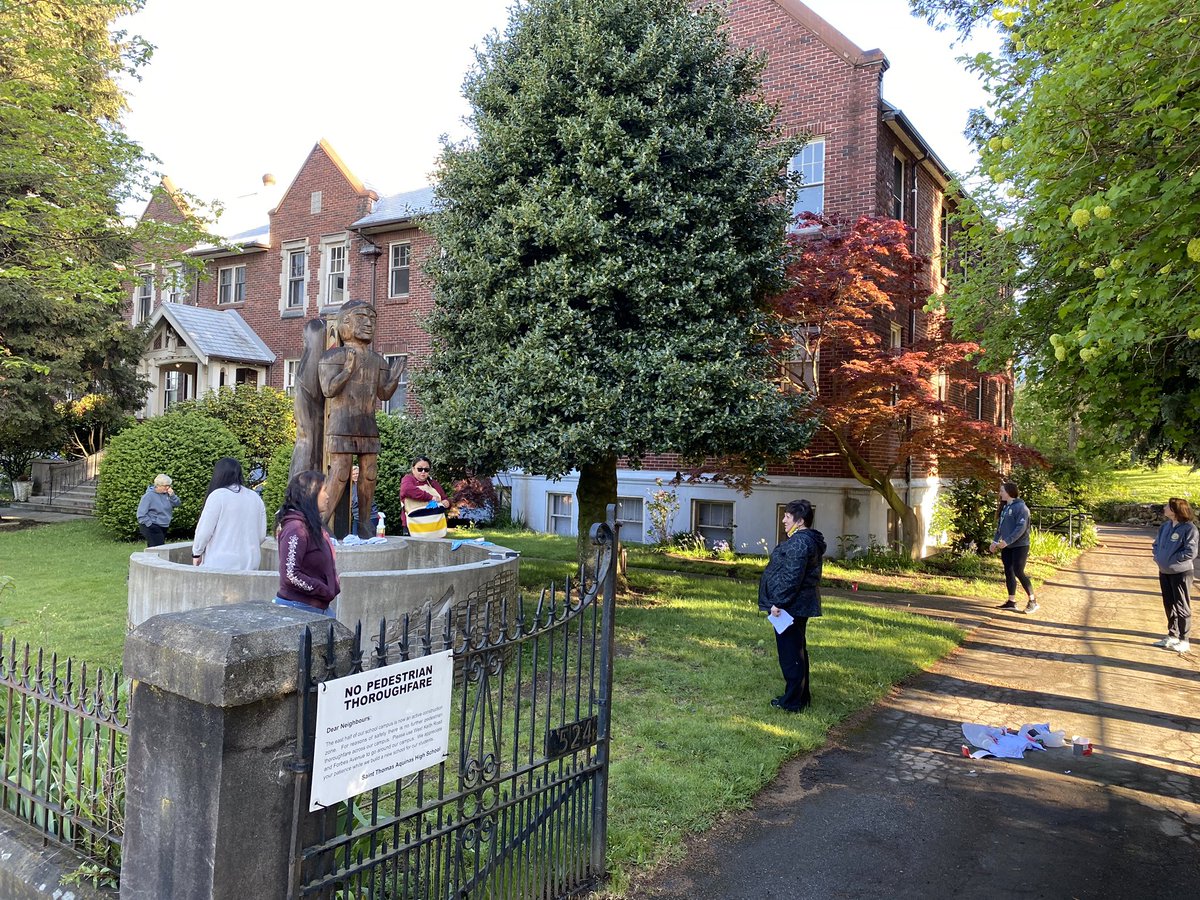 bradleyrbaker's tweet photo. Proud of the @NVSD44 folks that offered to come remove the graffiti off St Paul’s Indian Residential School monument this am.  We honored our  ancestors. @tsleilwaututh @SquamishNation @GWLeah @DebSunshine23 @LindaCBuchanan @arlenemartinbc @CarlaNOrr @nvanrcmp @SeaWolf510 https://t.co/qXeyAiPe71