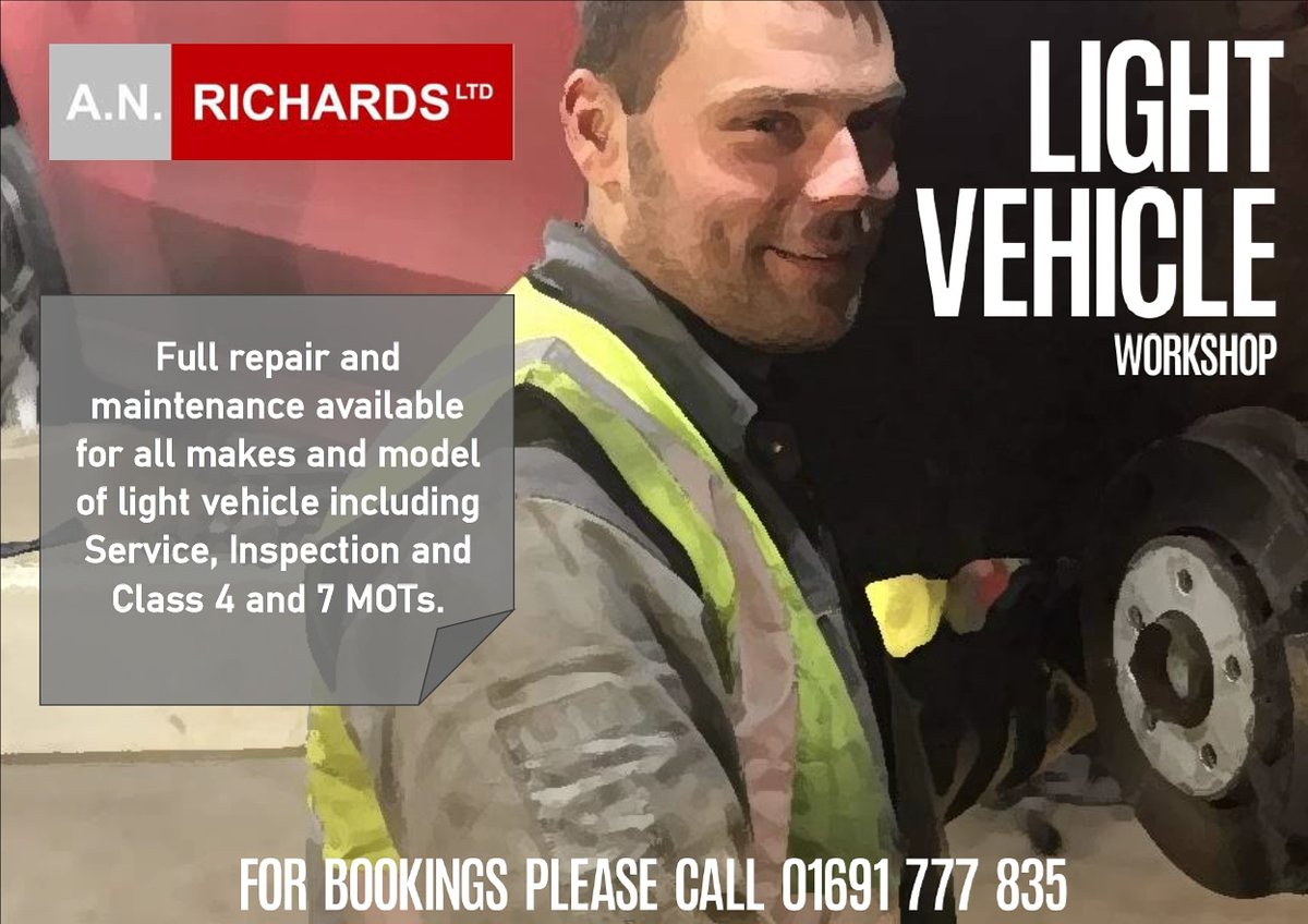 ANRICHARDSLTD's tweet photo. We are still carrying out Class 4 &amp; Class 7 MOTs along with servicing and repairs of all Light Vehicles. #lightvehicle #workshop #carrepair #vanrepair #carmot #vanmot #class4mot #class7mot #serviceprovider #anrichards #northwales https://t.co/Vgic8xIzn4