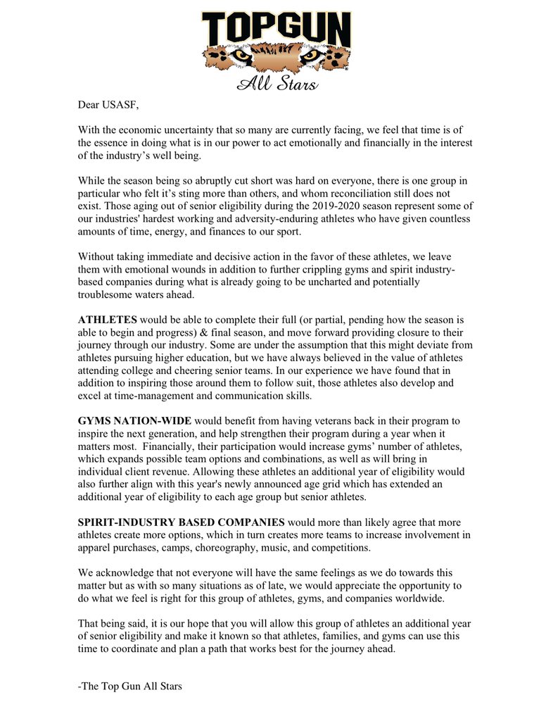 TopGunJags305's tweet image. This is an open letter to the USASF and the entire cheer industry on what we believe is a way to do the right thing, while also helping to grow our industry this upcoming season.

#TGJags27 🐆 #OAFAAF 🖤💛