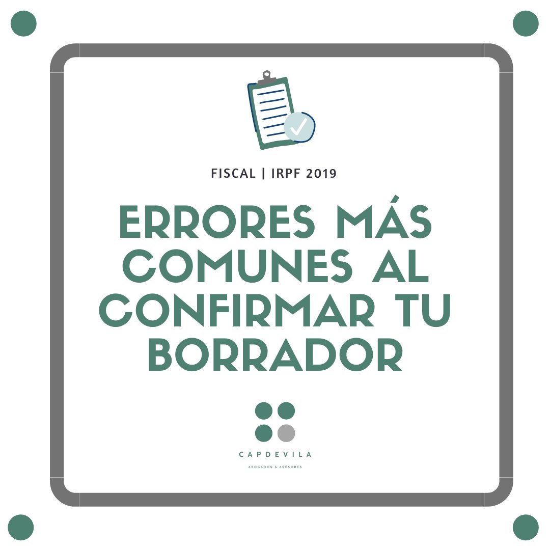 capdevilalegal's tweet image. Hoy, en nuestro fb, os hacemos hincapié en los errores más comunes al confirmar tu borrador de la declaración de la renta. No lo dudes, ponte en manos de profesionales. 
#QuédateEnCasa #CapdevilaAbogados #renta2019 #declaraciondelarenta #irpf #covid19 #coronavirus  #asesorfiscal