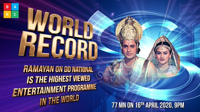 Ramayan on DD National is the highest viewed entertainment programme in the world.