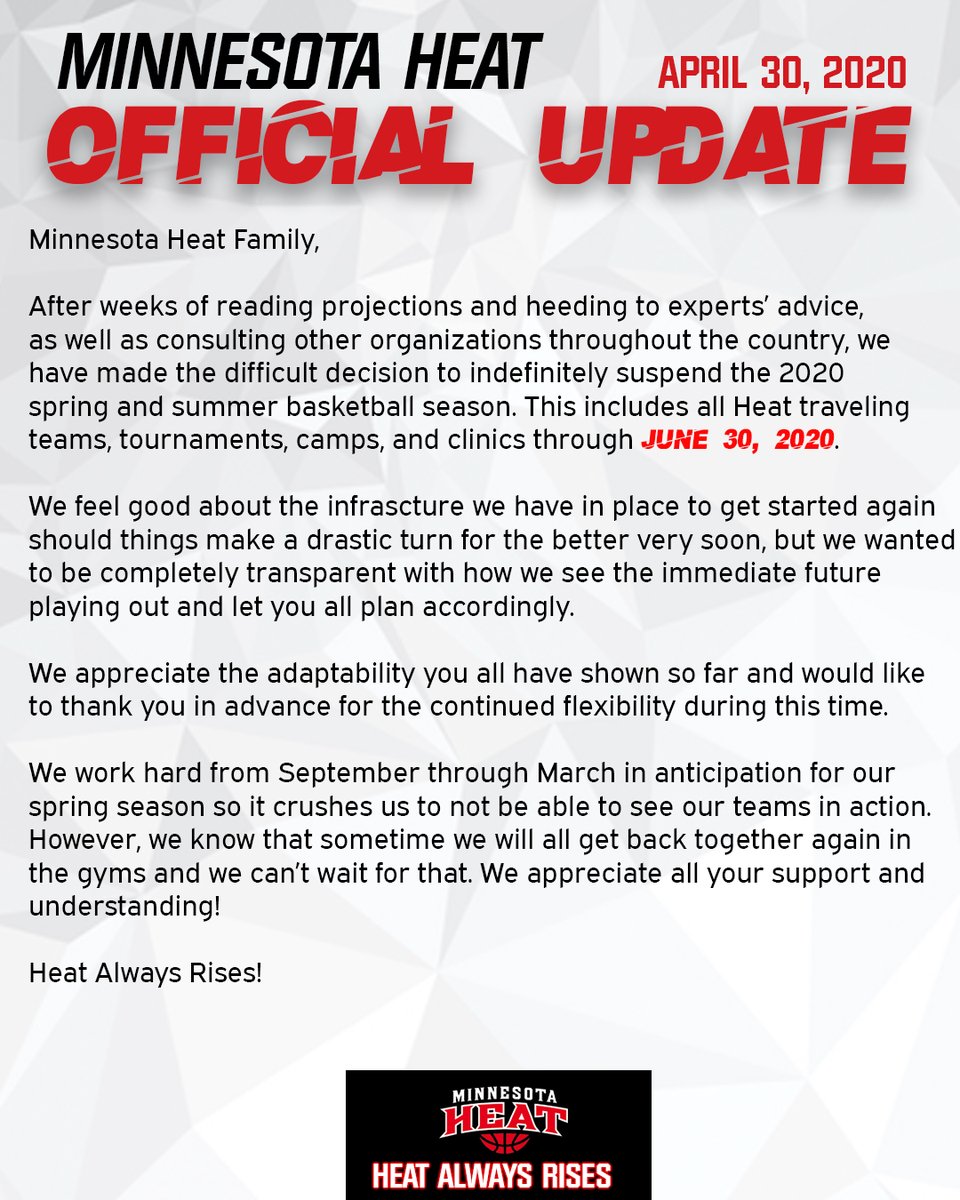 Official MN Heat Update re: COVID-19
