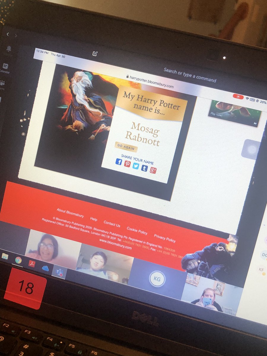 MsRoseTweets's tweet image. Today we played @HarryPotter_Nox trivia during our @MicrosoftTeams #FunLunch. I found out my #HarryPotter name would be Mosag Rabnott. So. Ms. Rabnott it is I suppose 🤷🏼‍♀️