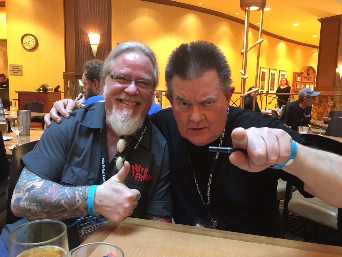NITROPINBALL's tweet photo. #TBT - Holding court with #TheKing #SteveRitchie at Texas Pinball Festival. Looking forward to seeing you at #TPF2021 🤘🤘 https://t.co/xDTAIKtAwi