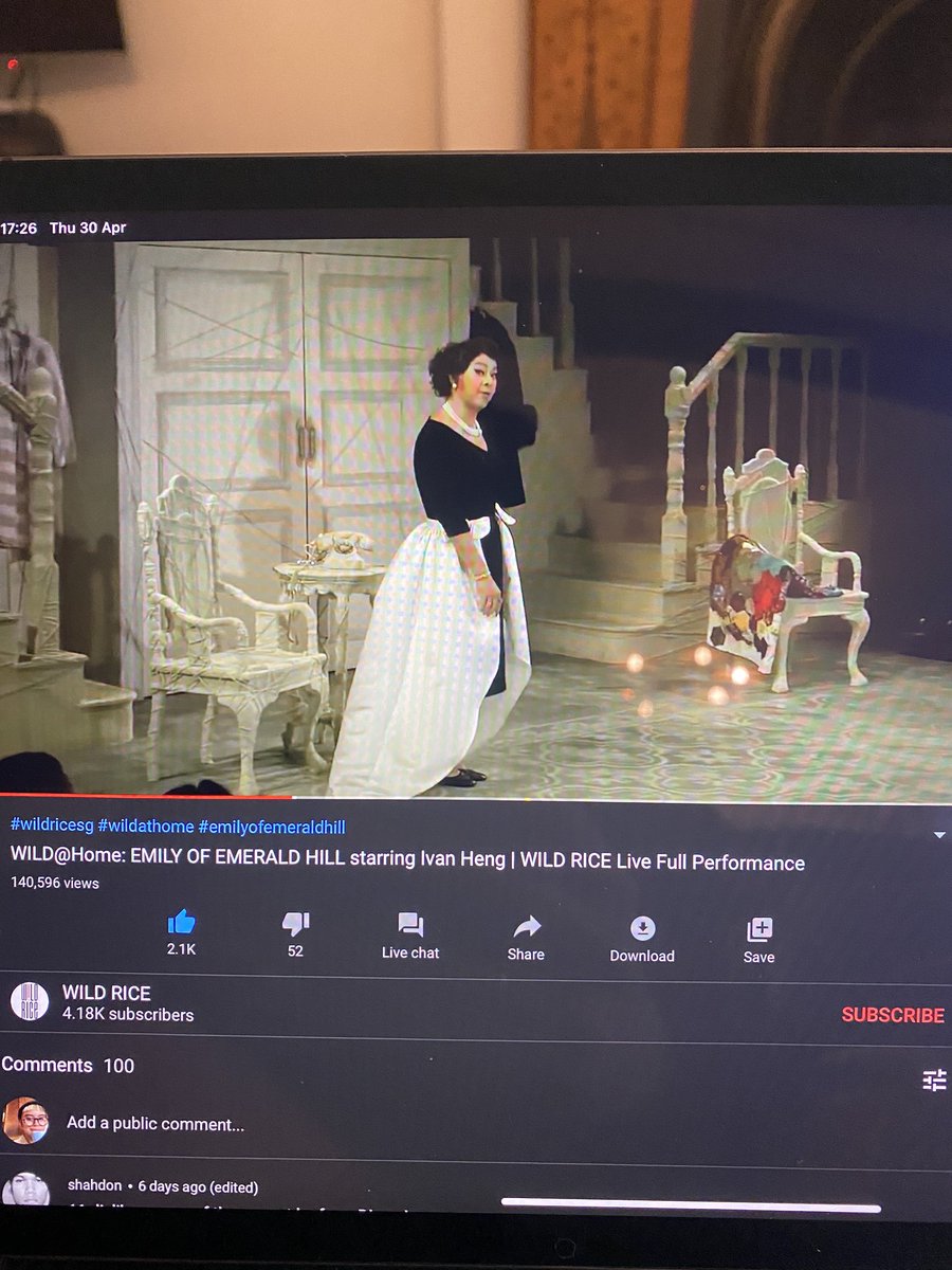 rowenarazak's tweet photo. Watching Emily of Emerald Hill. An intimate performance by #wildricesg about a Peranakan family in Singapore during the early post-war era. Funny, poignant. Thanks for the recommendation @MandeepsMangat 🙏🏽 #wildathome #emilyofemeraldhill https://t.co/s1sKJjSAcr