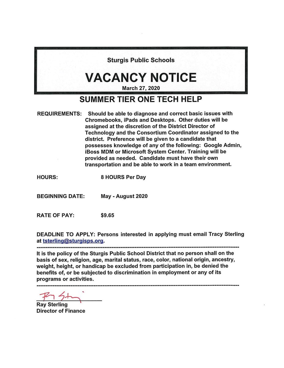 Summer Tech position available:
