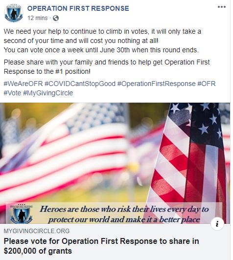 _OFR's tweet image. ow.ly/ow4U50zt3Zq
#WeAreOFR #COVIDCantStopGood #OperationFirstResponse #OFR #Vote #MyGivingCircle