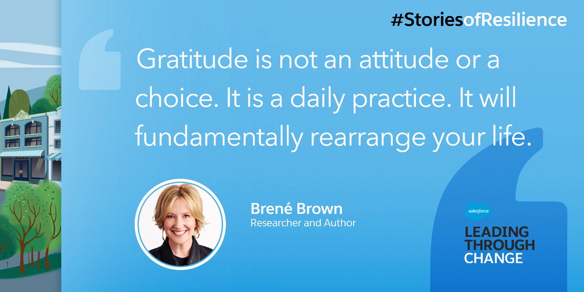 salesforcesmb's tweet photo. Are you practicing gratitude in your daily life? @BreneBrown shares how vital it is for leaders everywhere. Tune in now: https://t.co/c4ctCOVarH

#StoriesOfResilience
#LeadingThroughChange https://t.co/REKiPLS7Rd