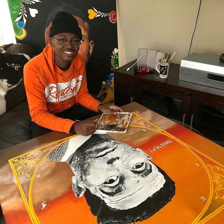 YoungstaCpt's tweet photo. Can’t believe someone would take time out of their lives to paint my grandfathers face on a canvas. Probably the best thing I’ve seen of myself on the Internet. Now it’s truly a masterpiece, so much negativity on the socials but the good comes through. SALUTAS @thebaby_artist 🕉 https://t.co/8SKGgHVDFT
