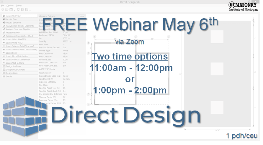MIM_Michigan's tweet image. FREE #DirectDesign Webinar on Wednesday, May 6th.  Two time slots available. bit.ly/3f7Es04 #masonry #webinar #CMU