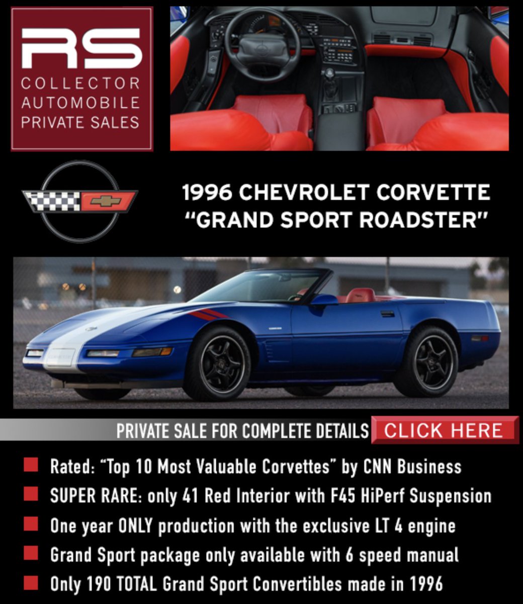 So you're a Corvette enthusiast? You're going to want to check out one of the Top 10 Most Valuable Corvettes," according to CNN Business, offered through our Private Sales Division: bit.ly/GrandSportCorv…
#1996ChevroletCorvette #GrandSportRoadster #classiccar #RussoandSteele