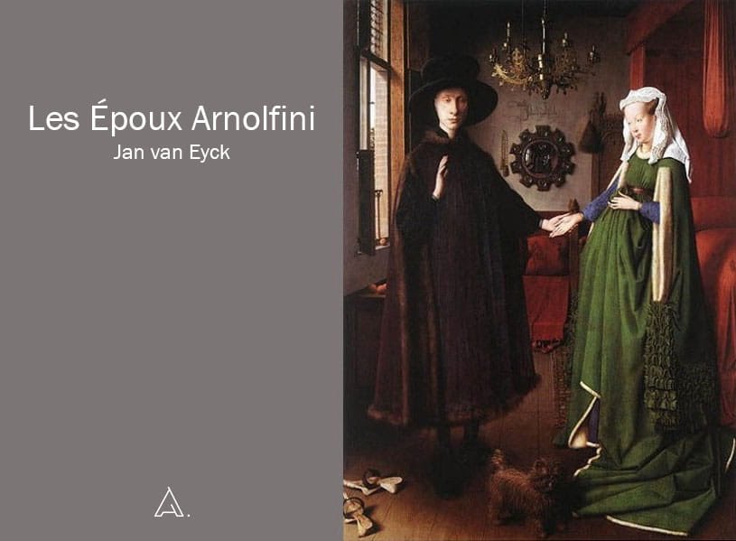 LES EPOUX ARNOLFINI par Van Eyck : premier célèbre portrait de deux personnes dans la peinture européenne. On la considère comme l'une des premières peintures exécutées à l'huile sur panneau de bois de chêne. La peinture est conservée à la Nationale Galerie de Londres.