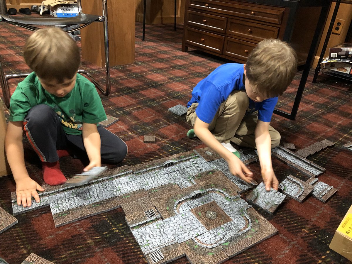 SvenZook's tweet photo. Here are my boys and I building a castle estate! They love playing with their Dad’s toys (and they’ve been nigh indestructible thus far). Can’t wait to run them through future adventures!!! @dwarvenforge #WinDF
#dnd @Evanmcbphd @Zookamania https://t.co/p9iaWafyEr