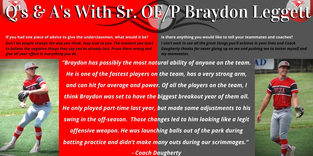 ⚾️ Thursday's senior spotlight recognition <a href="/NixaBaseball/">Nixa Baseball</a>'s Braydon Leggett! ⚾️

Coach Daugherty believed that "out of all his players,  Braydon was set to have the biggest breakout year of them all."

#NixaStrong #Classof2020 #OzoneSenior