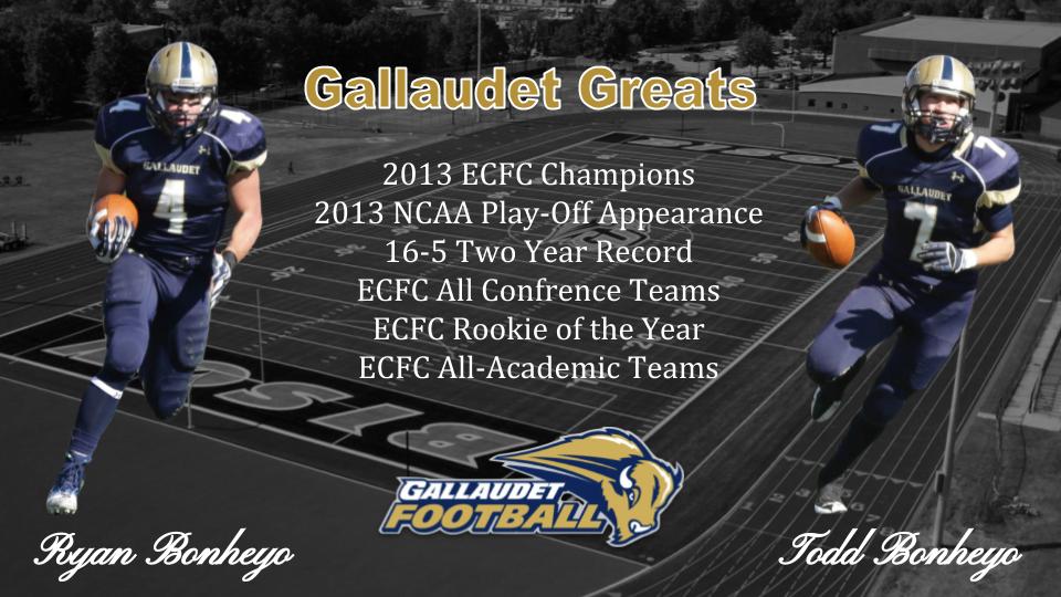 GallyCoachChuck's tweet photo. #TBT with the Bonheyo Brothers! @ToddBonheyo and @Bonheyo4 played a major role in winning the 2013 ECFC Championship &amp; Gallaudet's first ever NCAA Playoff appearance. #WeWinWeDance #GallaudetGreats @GallaudetBison @d3ECFC https://t.co/TM07D6fu9y