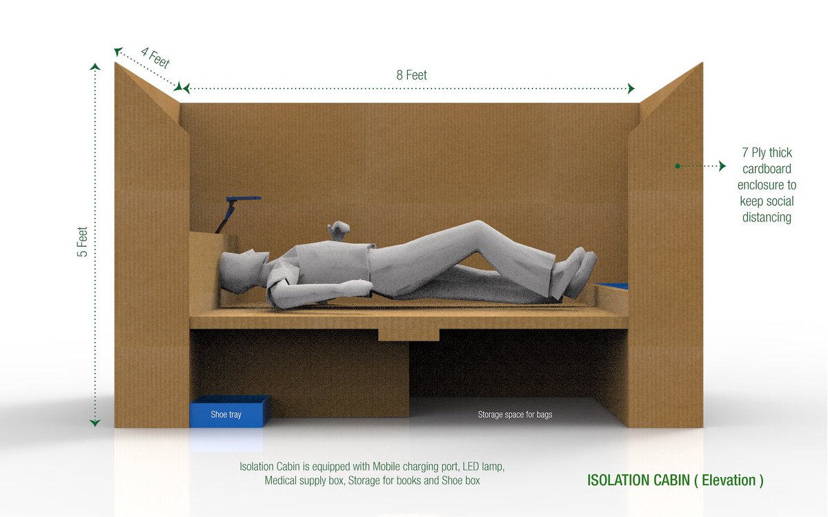hexpressions18's tweet photo. Ready to assemble, fast, modular and sustainable isolation cabin for COVID-19 patients. The isolation cabin can be assembled within 5 mins, requires no additional hardware, only interlocking of paper honeycomb panels. #isolation #IsolationInnovations #COVID19 #covid19fightarcj https://t.co/YGRgzpKAoh