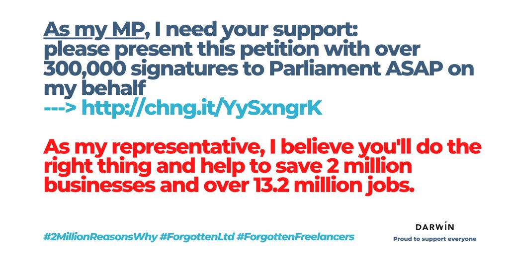 URGENT: <a href="/CatherineWest1/">Catherine West</a> as my MP, I need you to present this petition to Parliament for me --> chng.it/YySxngrK. I believe you'll do the right thing to help the 2 million left behind, like me. #Haringey #ForgottenLtd #ForgottenFreelancers #2MillionReasonsWhy